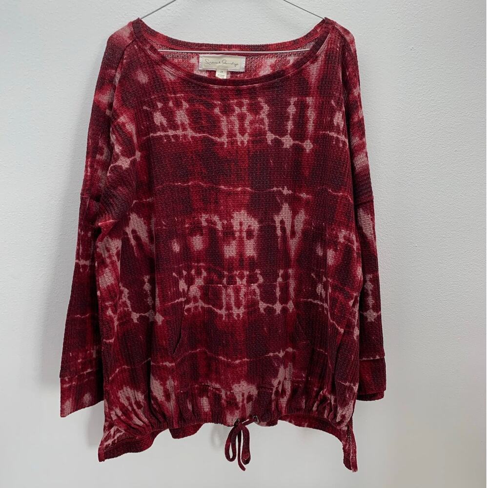 French Laundry Womens Plus 2x Pullover Pocket Tie Dye Drawstring Stretch Boho